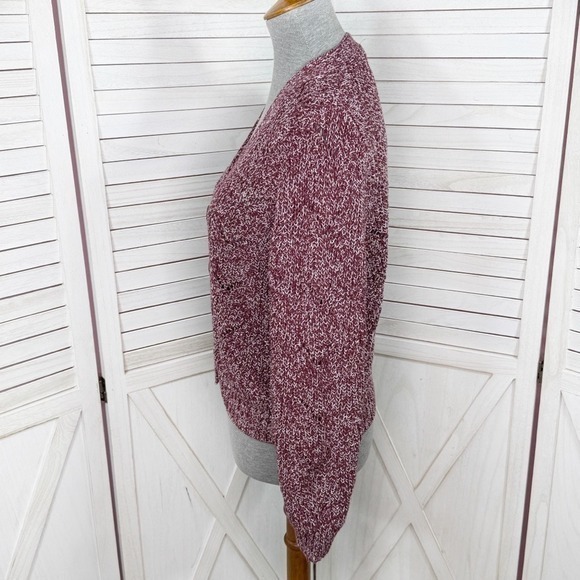 Old Navy Marled‎ Pointelle Knit V Neck Crop Cardigan Sweater Burgundy Red Small - Picture 3 of 14